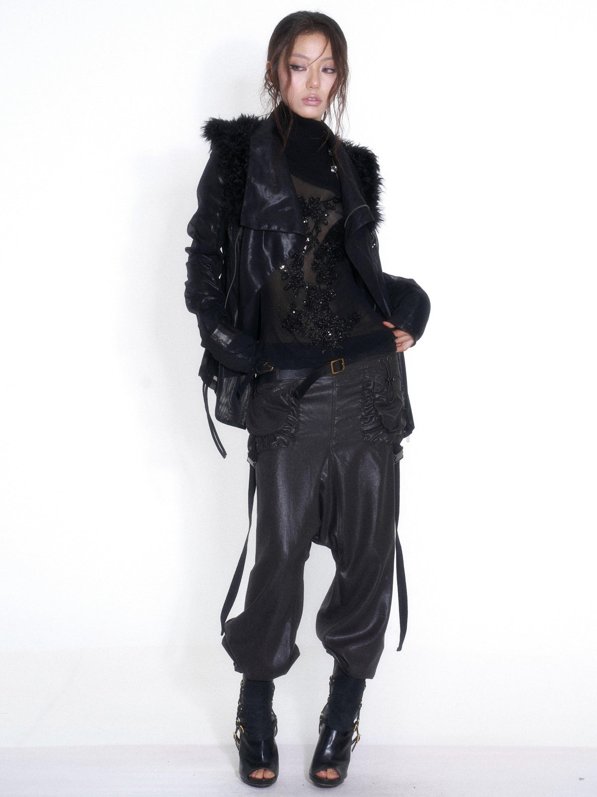 OPEN AESTHETIC Casual Double Belt Cargo Pocket Low Rise Tencel Women&