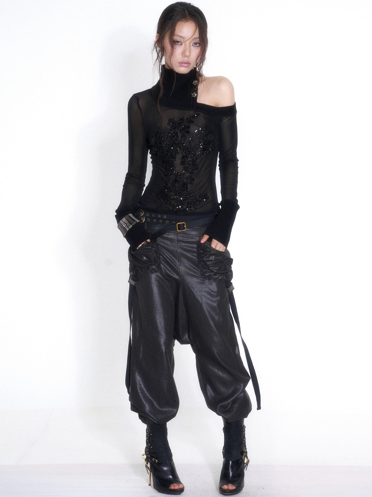 OPEN AESTHETIC Casual Double Belt Cargo Pocket Low Rise Tencel Women&