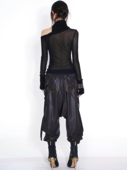 OPEN AESTHETIC Casual Double Belt Cargo Pocket Low Rise Tencel Women&