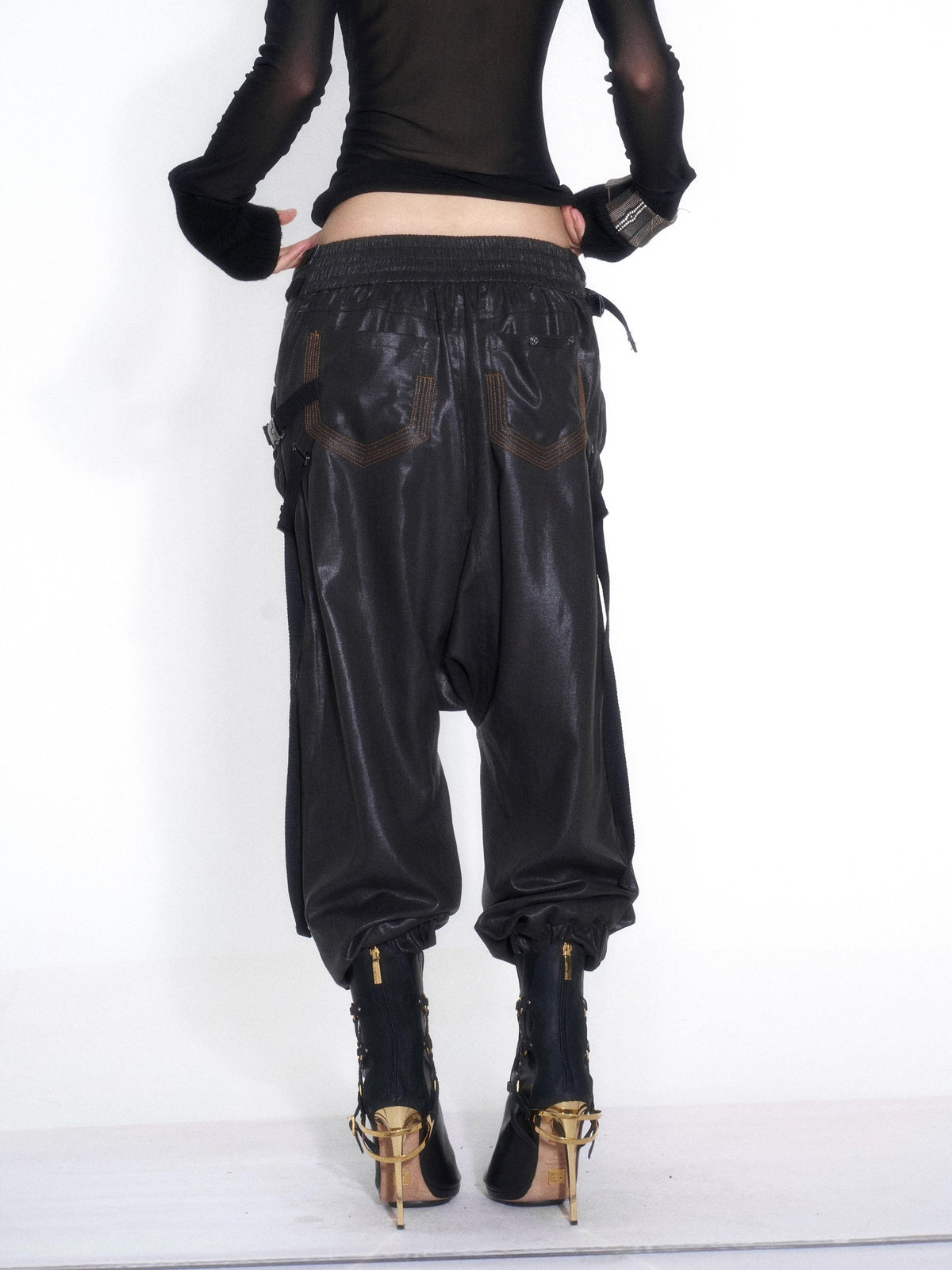 OPEN AESTHETIC Casual Double Belt Cargo Pocket Low Rise Tencel Women&