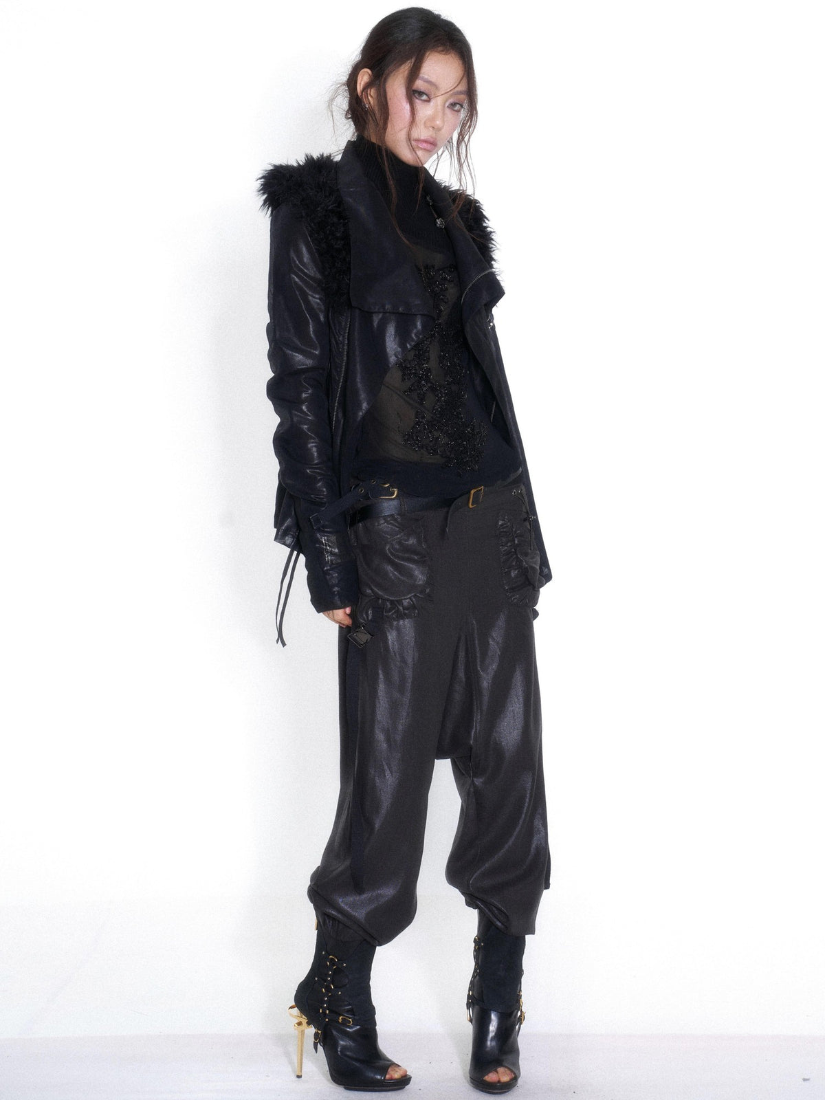 OPEN AESTHETIC Casual Double Belt Cargo Pocket Low Rise Tencel Women&