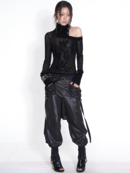 OPEN AESTHETIC Casual Double Belt Cargo Pocket Low Rise Tencel Women&