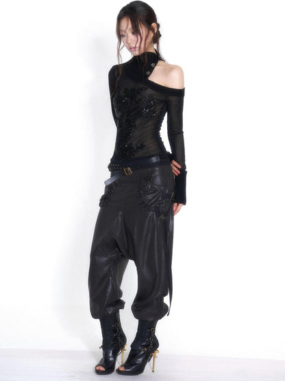 OPEN AESTHETIC Casual Double Belt Cargo Pocket Low Rise Tencel Women&