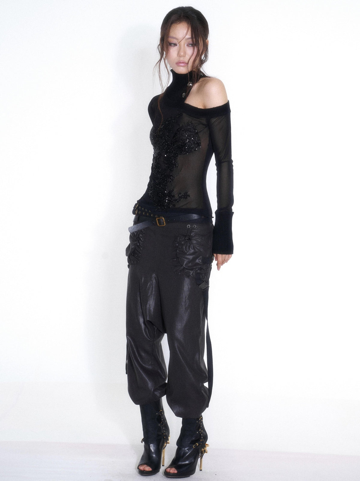 OPEN AESTHETIC Casual Double Belt Cargo Pocket Low Rise Tencel Women&