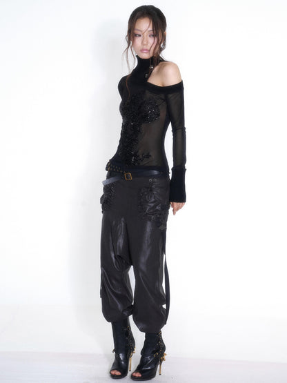 OPEN AESTHETIC Casual Double Belt Cargo Pocket Low Rise Tencel Women&