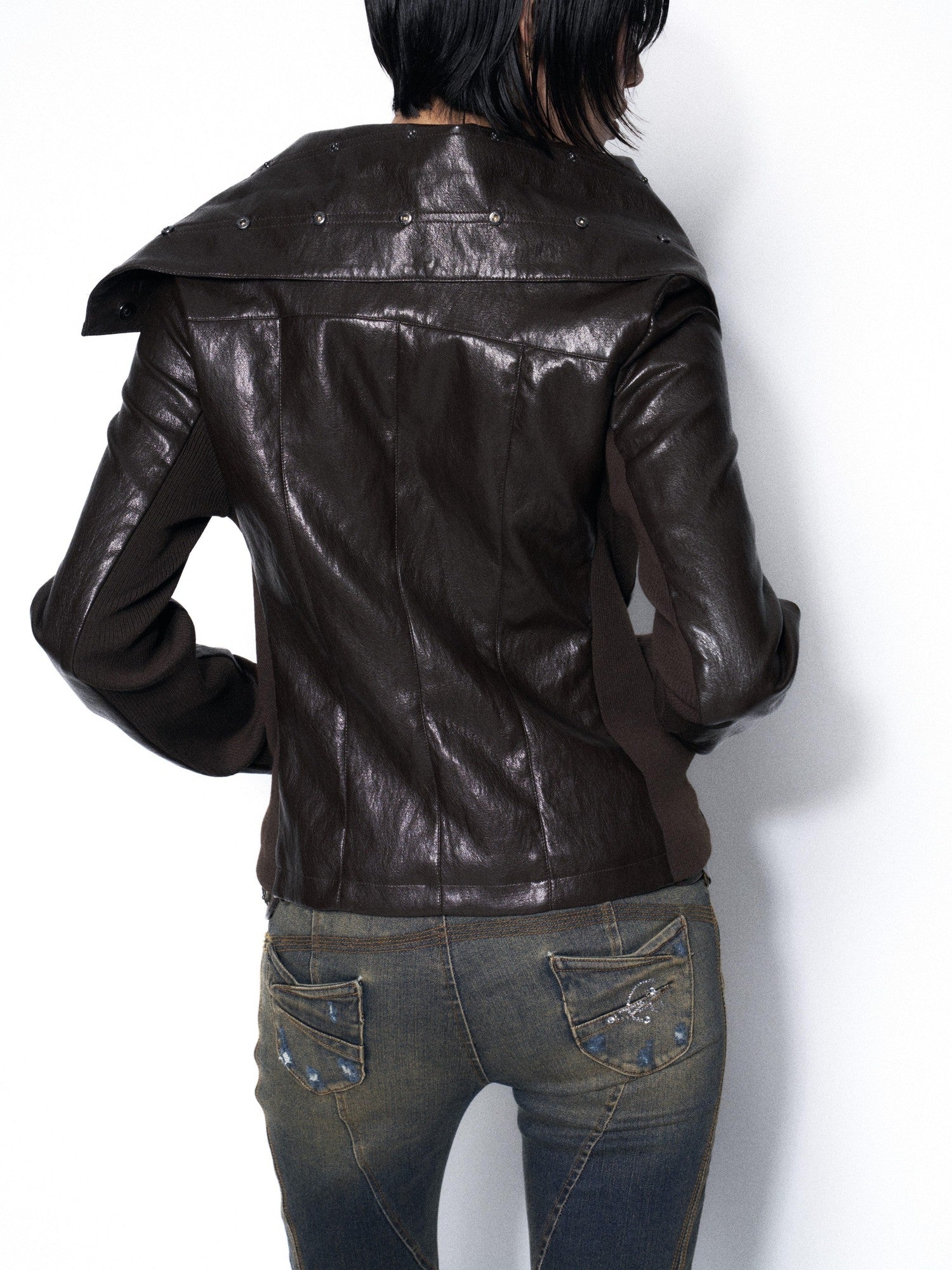 OPEN AESTHETIC Dark Brown Draped Collar Cinched Waist Women&