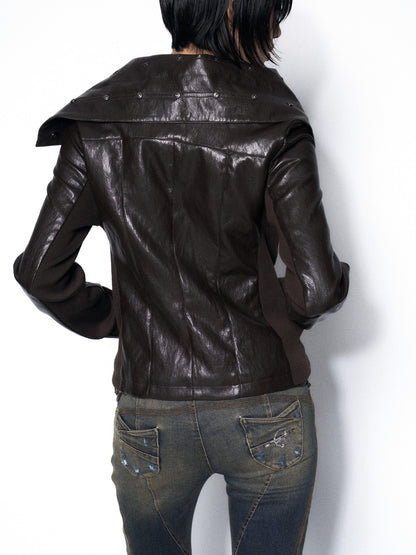 OPEN AESTHETIC Dark Brown Draped Collar Cinched Waist Women&