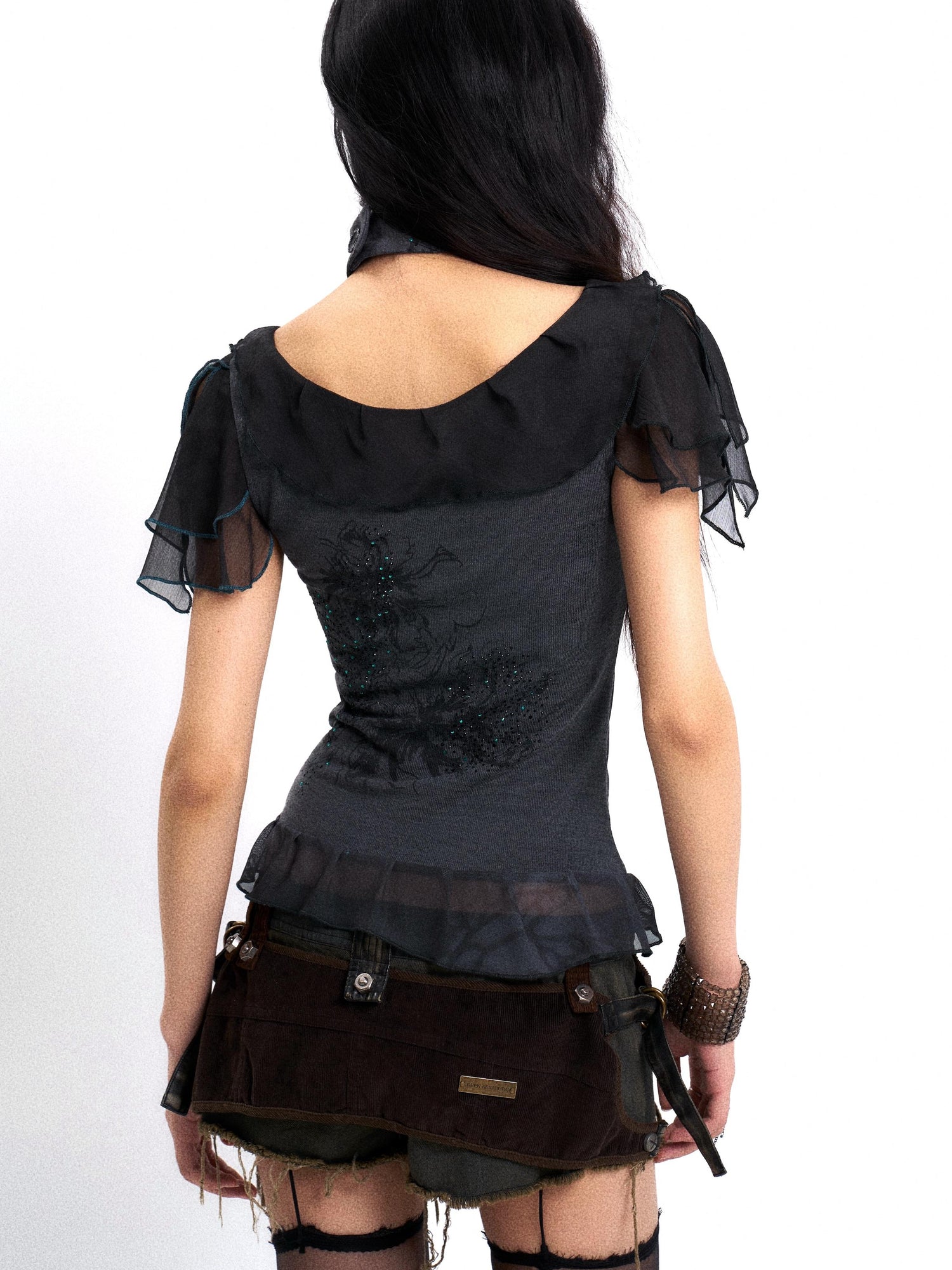 Update OPEN AESTHETIC Distressed Denim Shorts With Detachable Cyberpunk Leggings