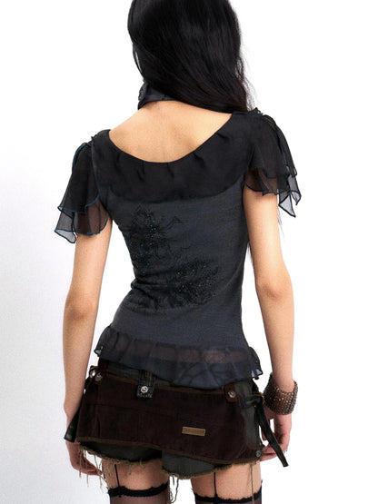 Distressed Denim Shorts With Detachable Cyberpunk Leggings