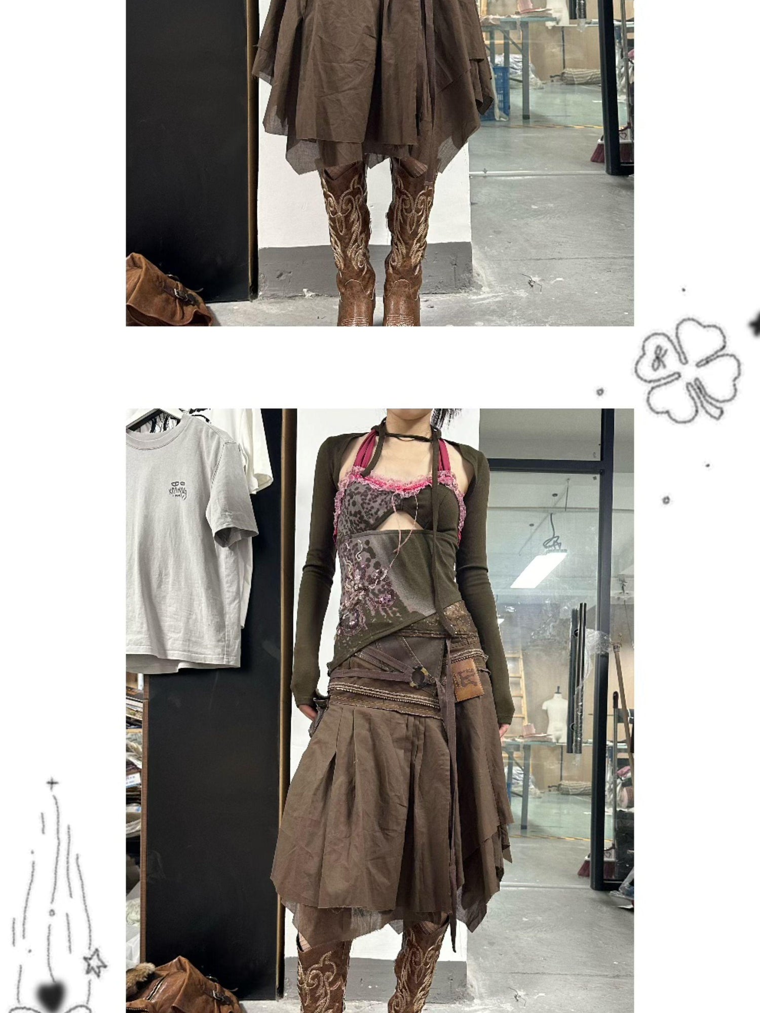 Embroidered Beaded Print Knit Halter Vest Two Piece Set