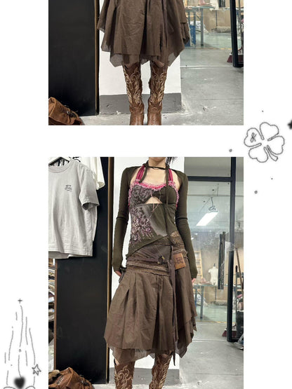 Embroidered Beaded Print Knit Halter Vest Two Piece Set