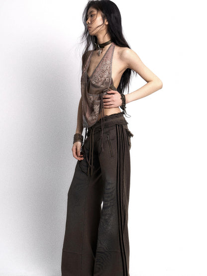Update OPEN AESTHETIC Embroidered Mesh Halter Top With Patchwork