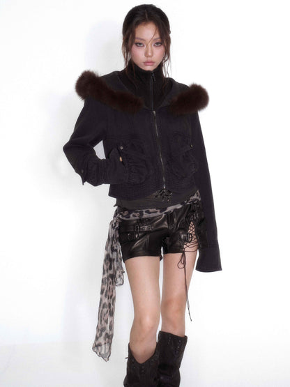 OPEN_AESTHETIC_Faux_Layered_Faux_Fur_Hooded_High_Neck_Loose_Fit_Women&
