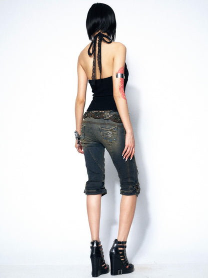 OPEN AESTHETIC Floral Lace Halter Strappy Slim Women&