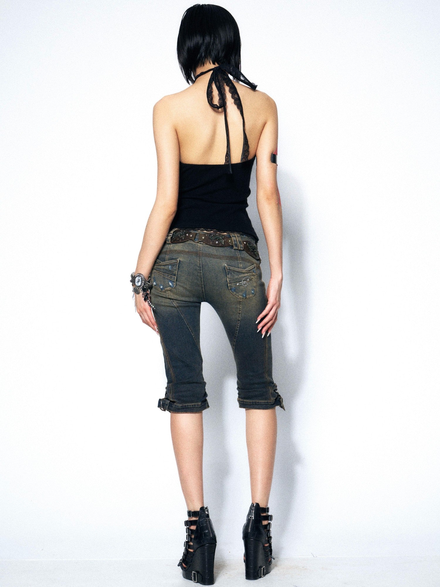 OPEN AESTHETIC Floral Lace Halter Strappy Slim Women&