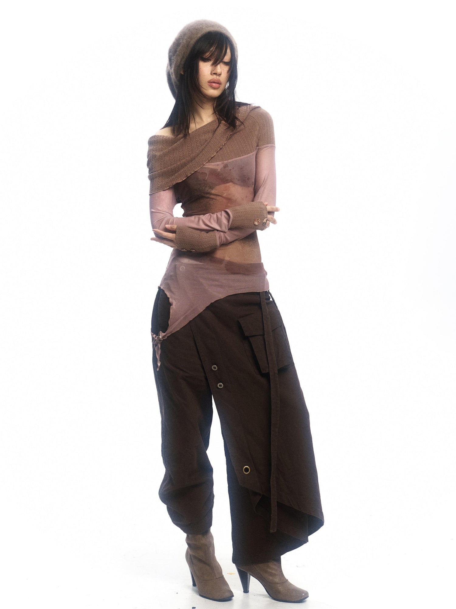 Update OPEN AESTHETIC Floral Mesh Knit Top with Convertible Collar and Reverse Wear