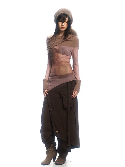 Update OPEN AESTHETIC Floral Mesh Knit Top with Convertible Collar and Reverse Wear