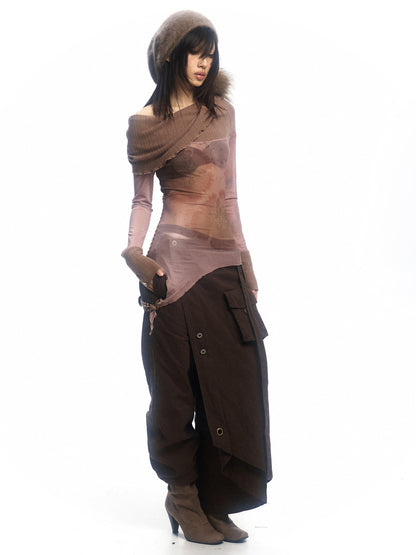 Update OPEN AESTHETIC Floral Mesh Knit Top with Convertible Collar and Reverse Wear