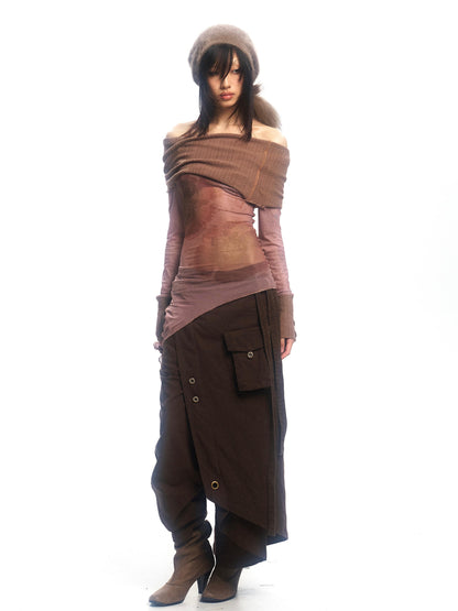 Update OPEN AESTHETIC Floral Mesh Knit Top with Convertible Collar and Reverse Wear