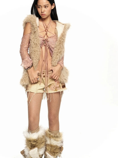 OPEN AESTHETIC Hand Distressed Low Rise Printed Slim Fit Straight Leg Womens Zipper Fly Shorts