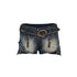 OPEN AESTHETIC Heavy Wash Distressed Chain Belt Zipper Low Waist Slim Women&