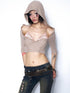 OPEN AESTHETIC Khaki Lace Ruched Halter Hooded Rhinestone Women&