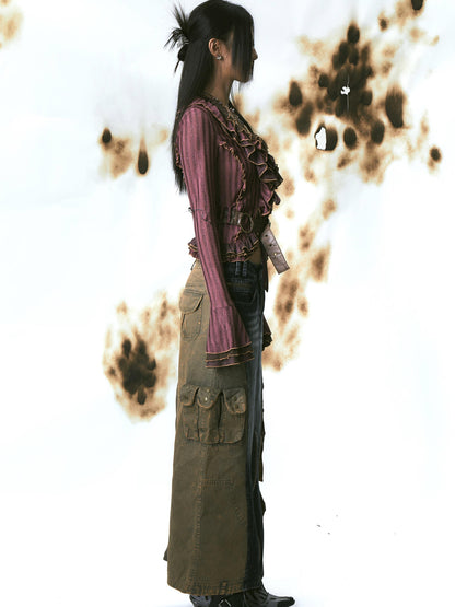 Update OPEN AESTHETIC Layered Mesh Paneled Knit Cardigan with Belt
