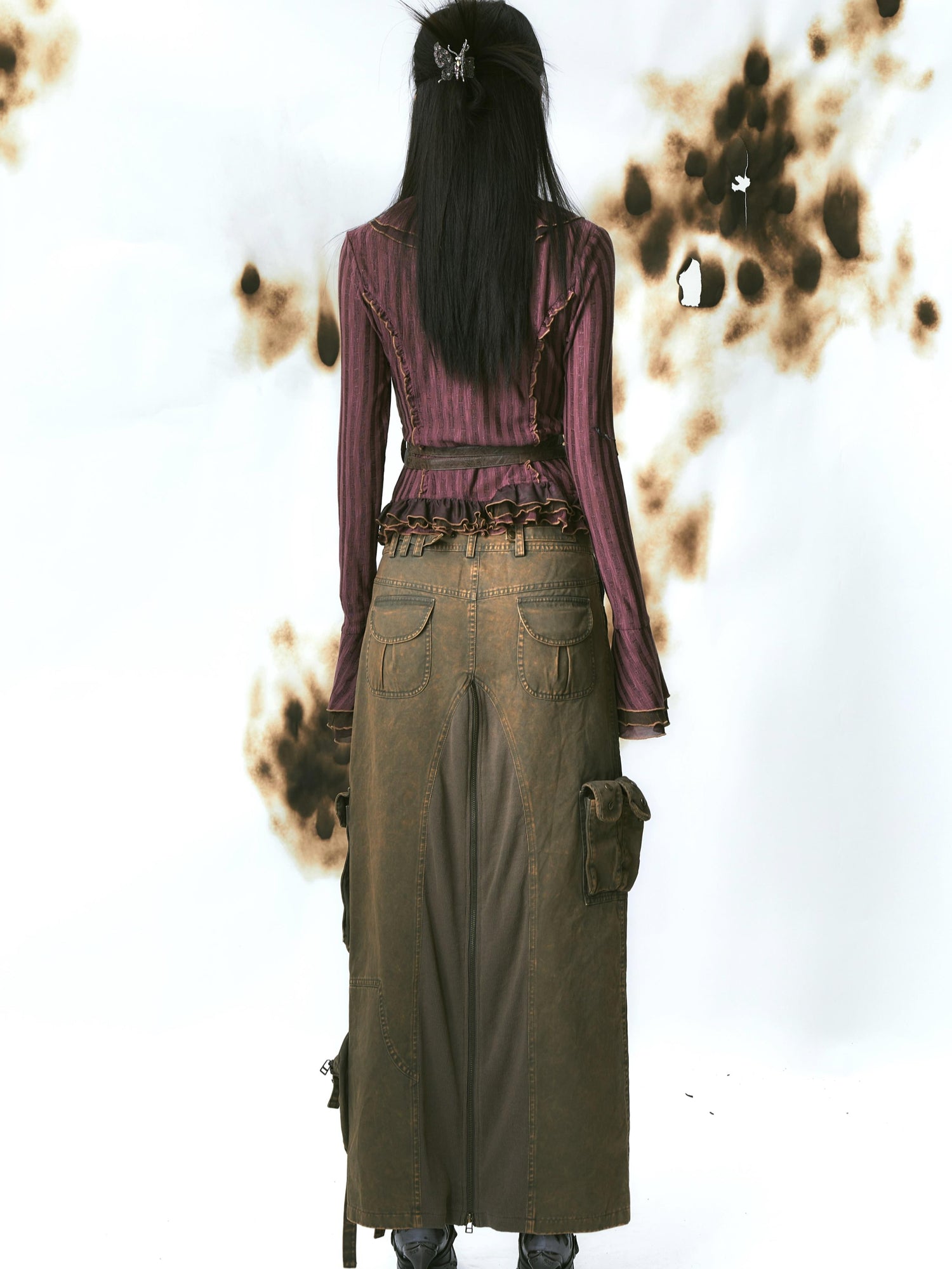 Update OPEN AESTHETIC Layered Mesh Paneled Knit Cardigan with Belt