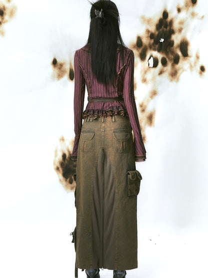 Update OPEN AESTHETIC Layered Mesh Paneled Knit Cardigan with Belt