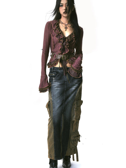 Update OPEN AESTHETIC Layered Mesh Paneled Knit Cardigan with Belt