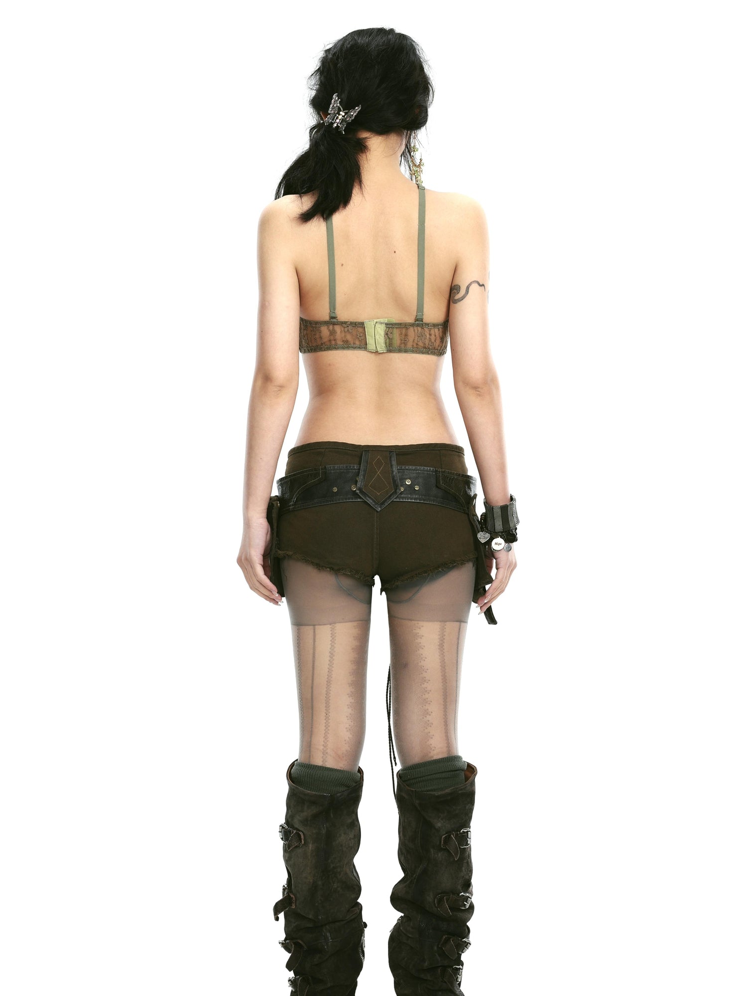 Update OPEN AESTHETIC Low Rise Raw Hem Denim Shorts with Detachable Pocket and Belt