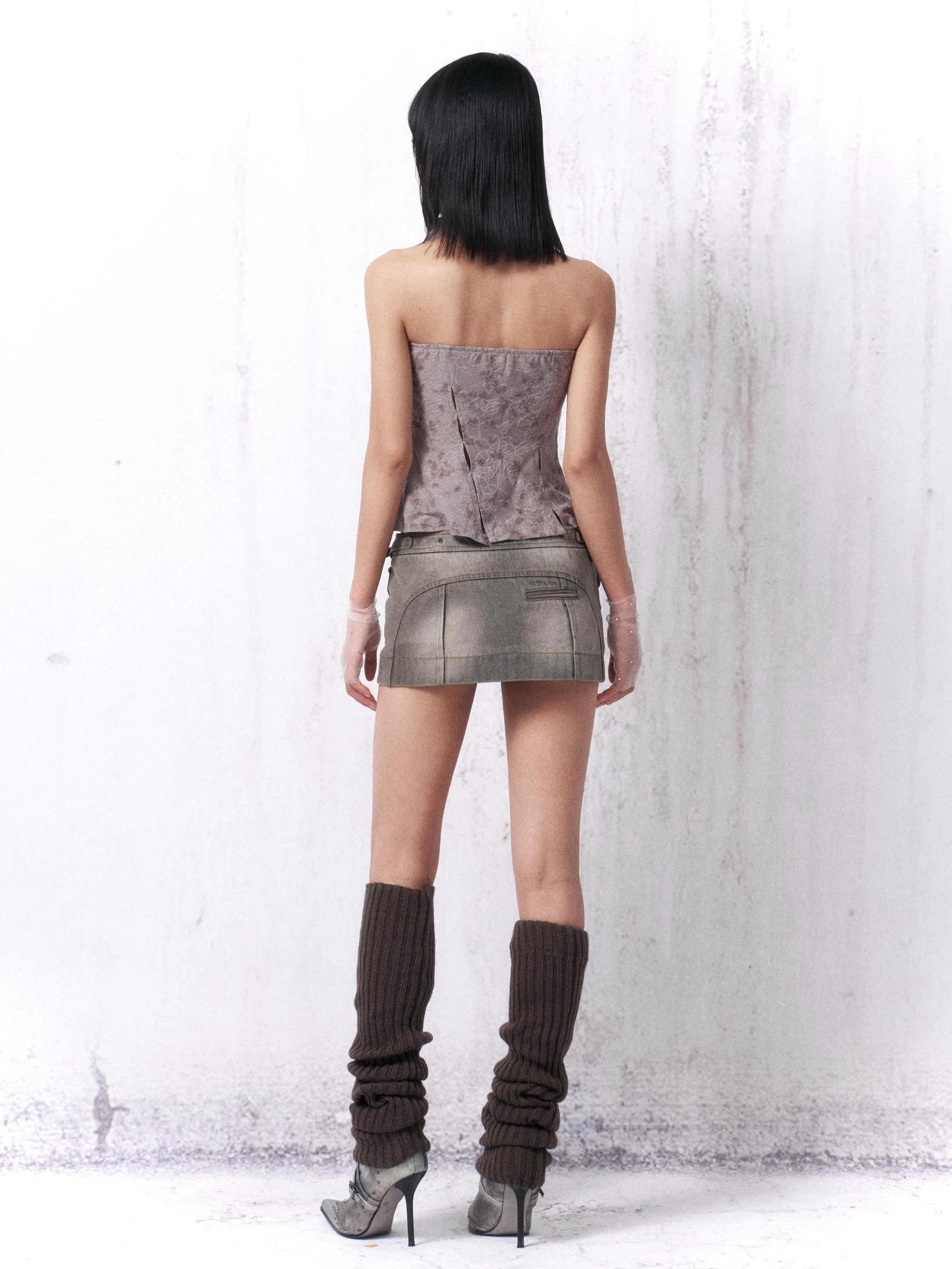 OPEN AESTHETIC Low Rise Washed Gray Vintage A Line Fitted With Pockets Zip Women Mini Skirt