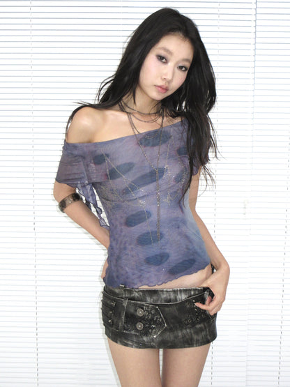 Update OPEN AESTHETIC Metal Punk Rivet Embroidered Belt Washed Leather Skort