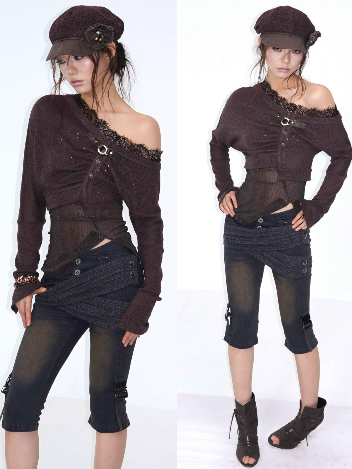 OPEN_AESTHETIC_One_Shoulder_Rhinestone_Lace_Patchwork_Slim_Fit_Women&