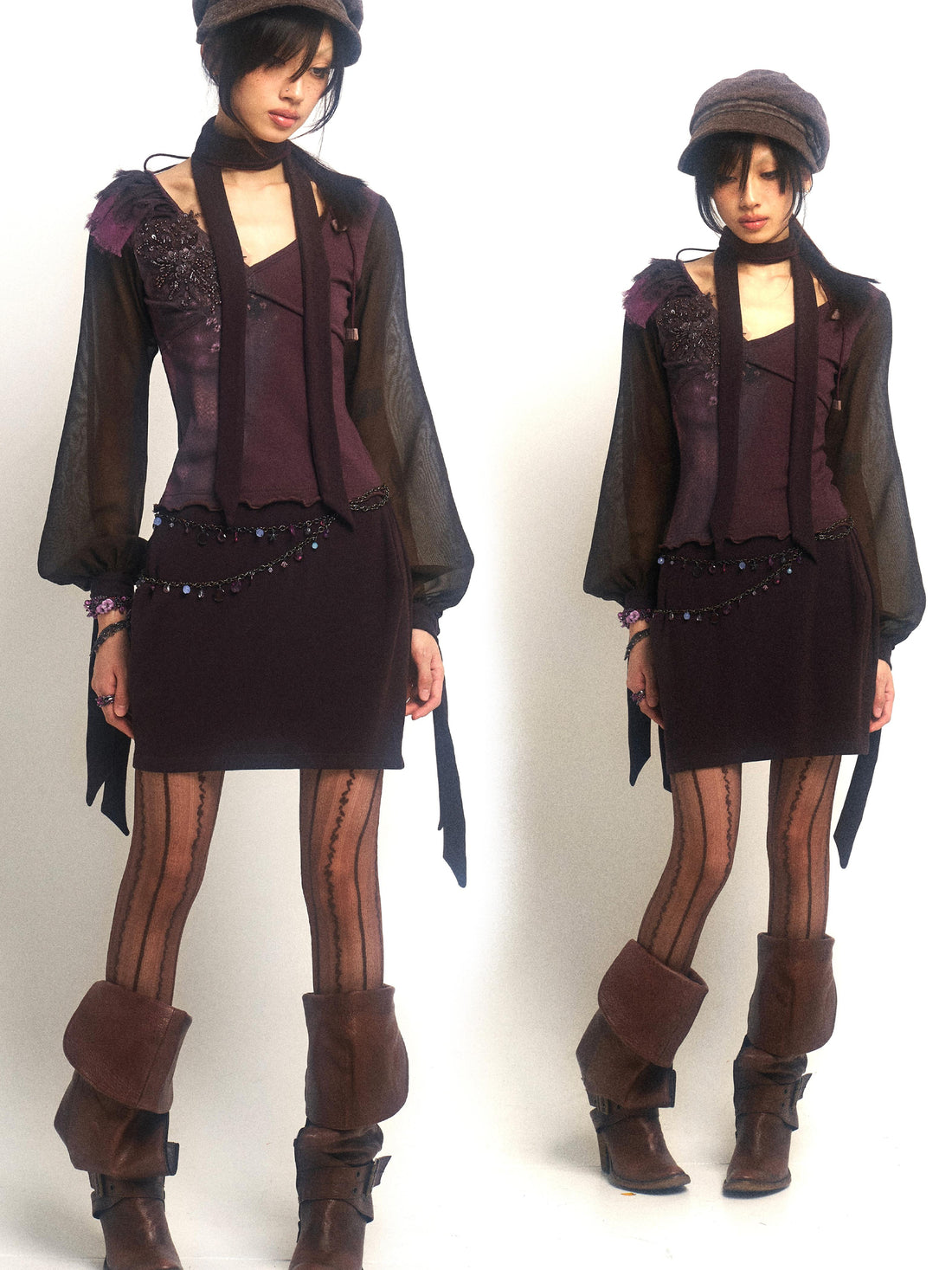 Update OPEN AESTHETIC Open Aesthetic Print Knit Mesh Beaded Dress