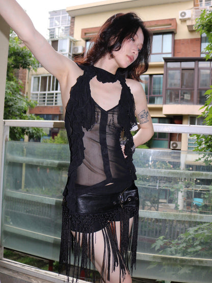 OPEN AESTHETIC Ruffle Rhinestone Wrap Neck Women&