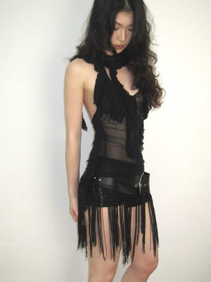 OPEN AESTHETIC Ruffle Rhinestone Wrap Neck Women&