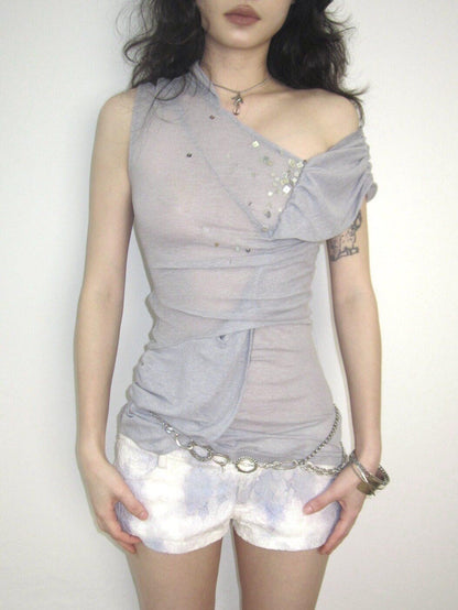 OPEN AESTHETIC Sequin Cowl Twist Knot Ruched Women&