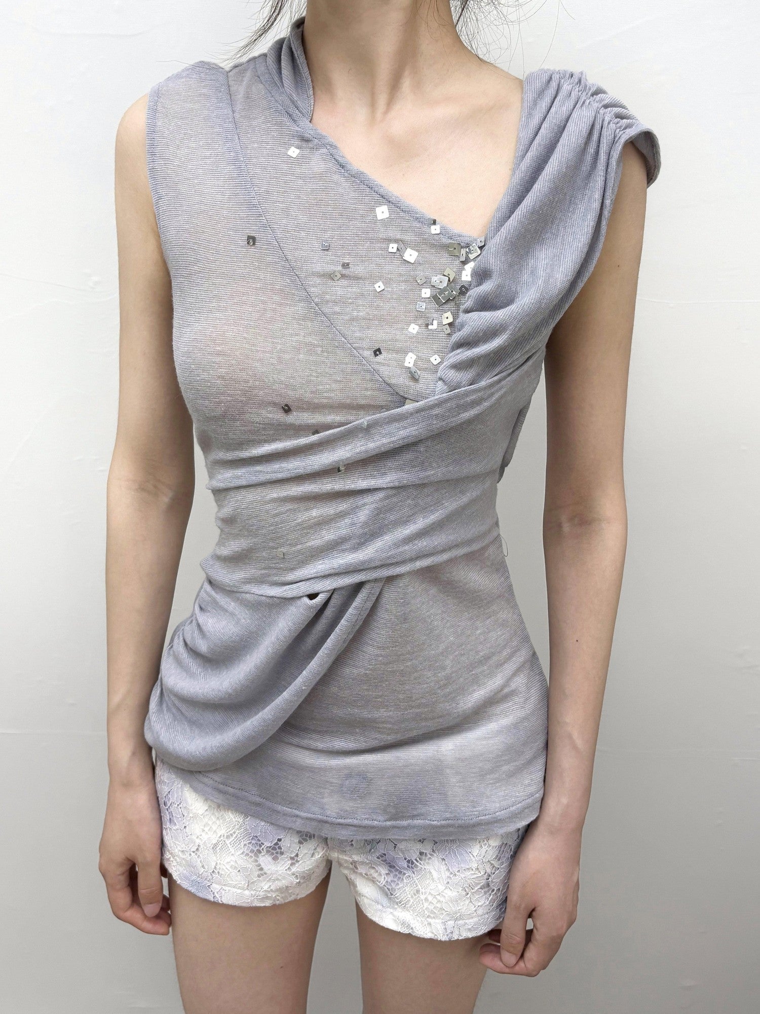OPEN AESTHETIC Sequin Cowl Twist Knot Ruched Women&