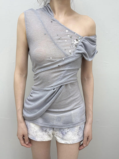 OPEN AESTHETIC Sequin Cowl Twist Knot Ruched Women&