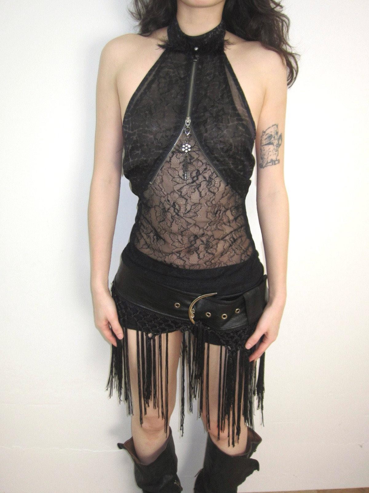 OPEN AESTHETIC Sheer Feather Print Stand Collar Zipper Pendant Women&