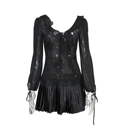 OPEN_AESTHETIC_Shimmer_Sequin_Embroidered_Chiffon_Short_Sleeve_Vintage_Black_Women_Dresses_MISSTT