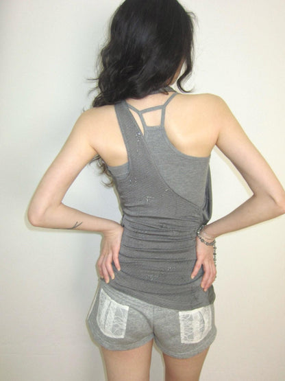 OPEN AESTHETIC Silver Gray Shimmer Draped Plunge Slim Women&