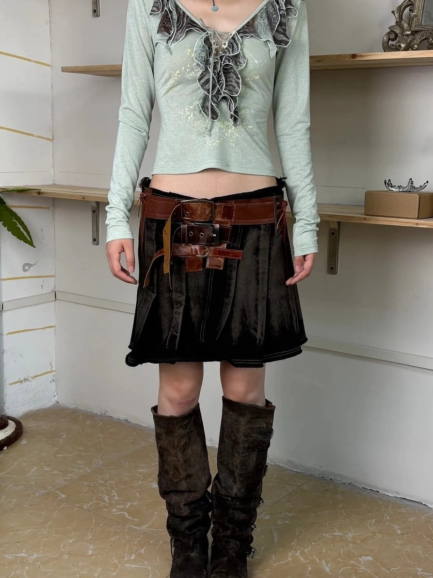 OPEN AESTHETIC Skin Friendly Breathable Cotton V Neck Long Sleeve Loose Light Green T-Shirt