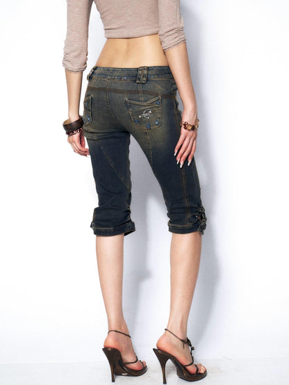 OPEN AESTHETIC Slimming Heavy Washed Tie Low Waist Women&