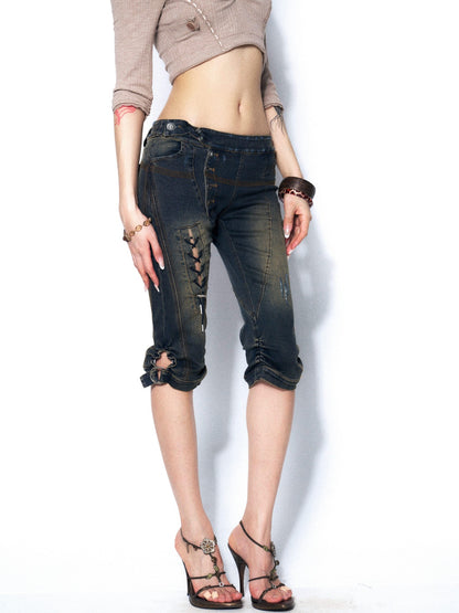OPEN AESTHETIC Slimming Heavy Washed Tie Low Waist Women&
