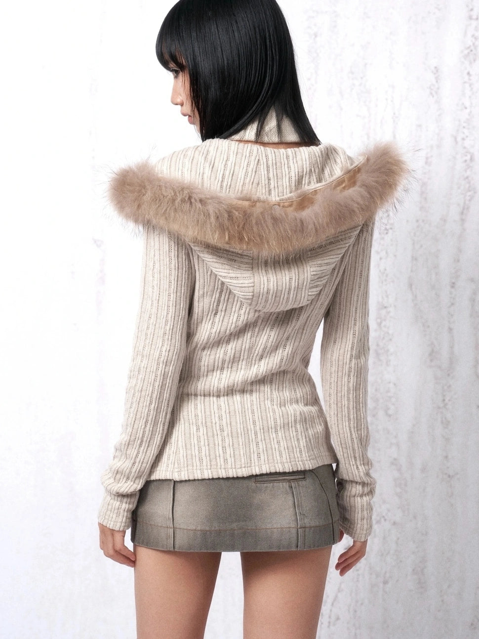 OPEN AESTHETIC Soft Knit Cotton Striped Slim Zip Up Long Sleeve Cardigan Women Vintage Hoodies