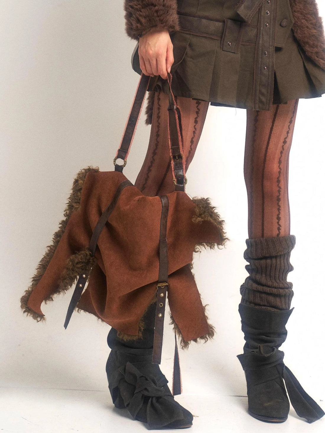 OPEN AESTHETIC Soft Suede Envelope Shoulder Crossbody With Lock Vintage Brown Women Medium Bag