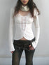 OPEN AESTHETIC Sweet Lace Spliced Cropped Slim Women Long Sleeve Crew Neck White Cotton T-Shirt
