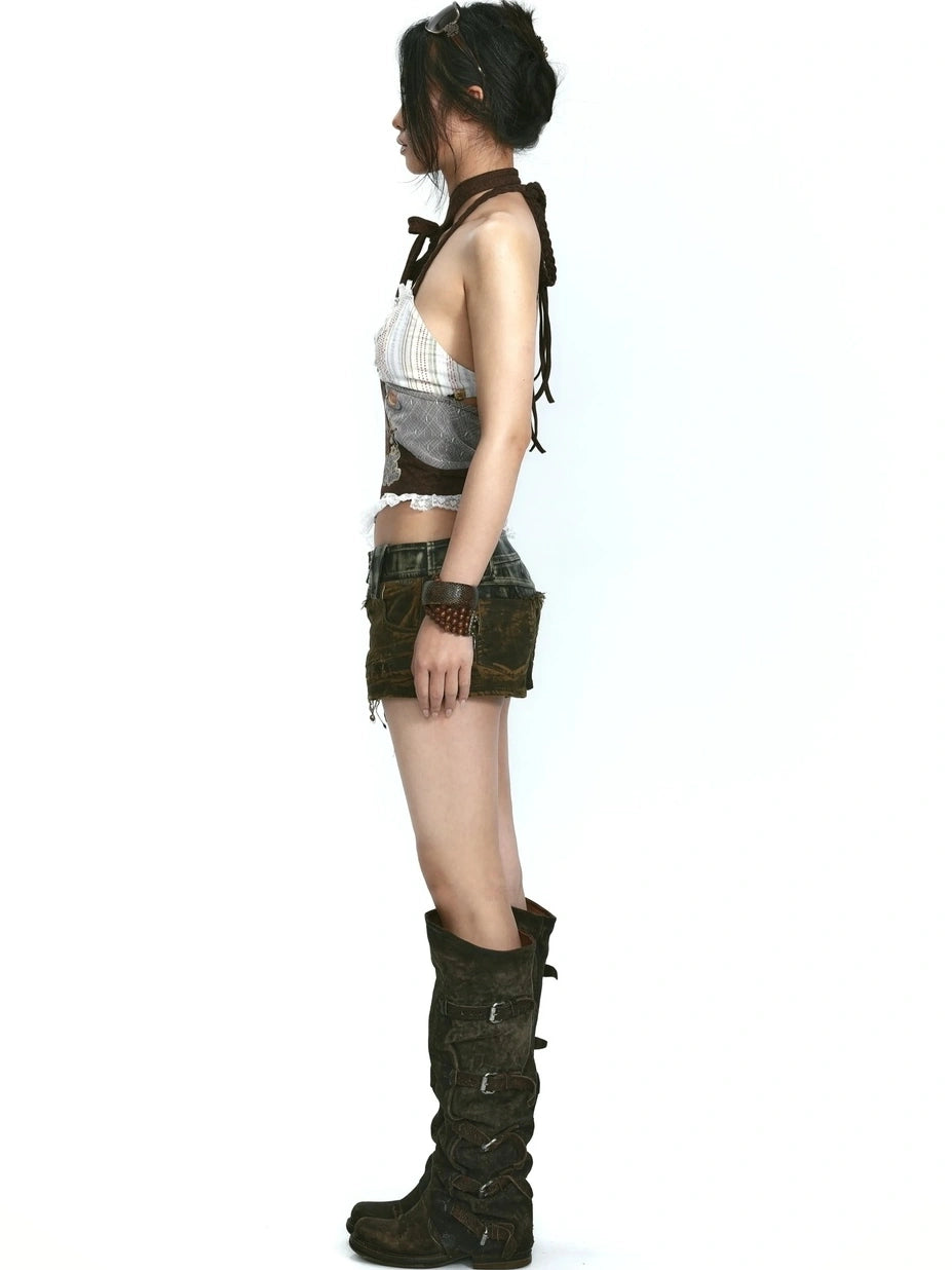 OPEN AESTHETIC Trendy Halter Neck Letter Graphic Streetwear Women Original Design Tank Top